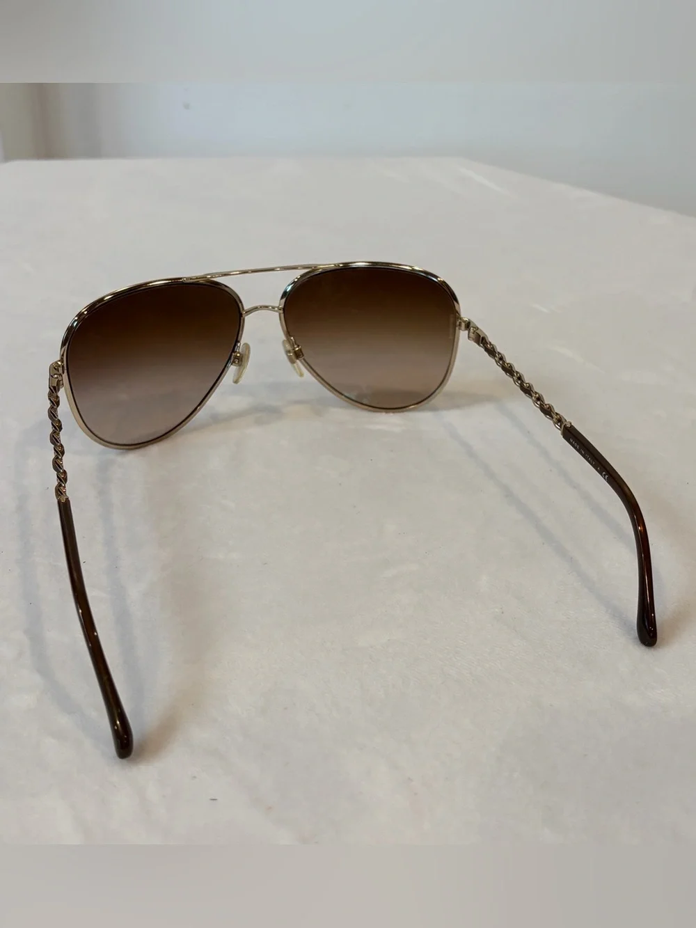CHANEL Aviator Sunglasses, Brn leather/gold chain temples,CCs, brn gradient lens